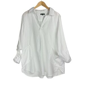 For Cynthia Womens White Linen Tunic Top Sz 3X Draped Pockets Lagenlook